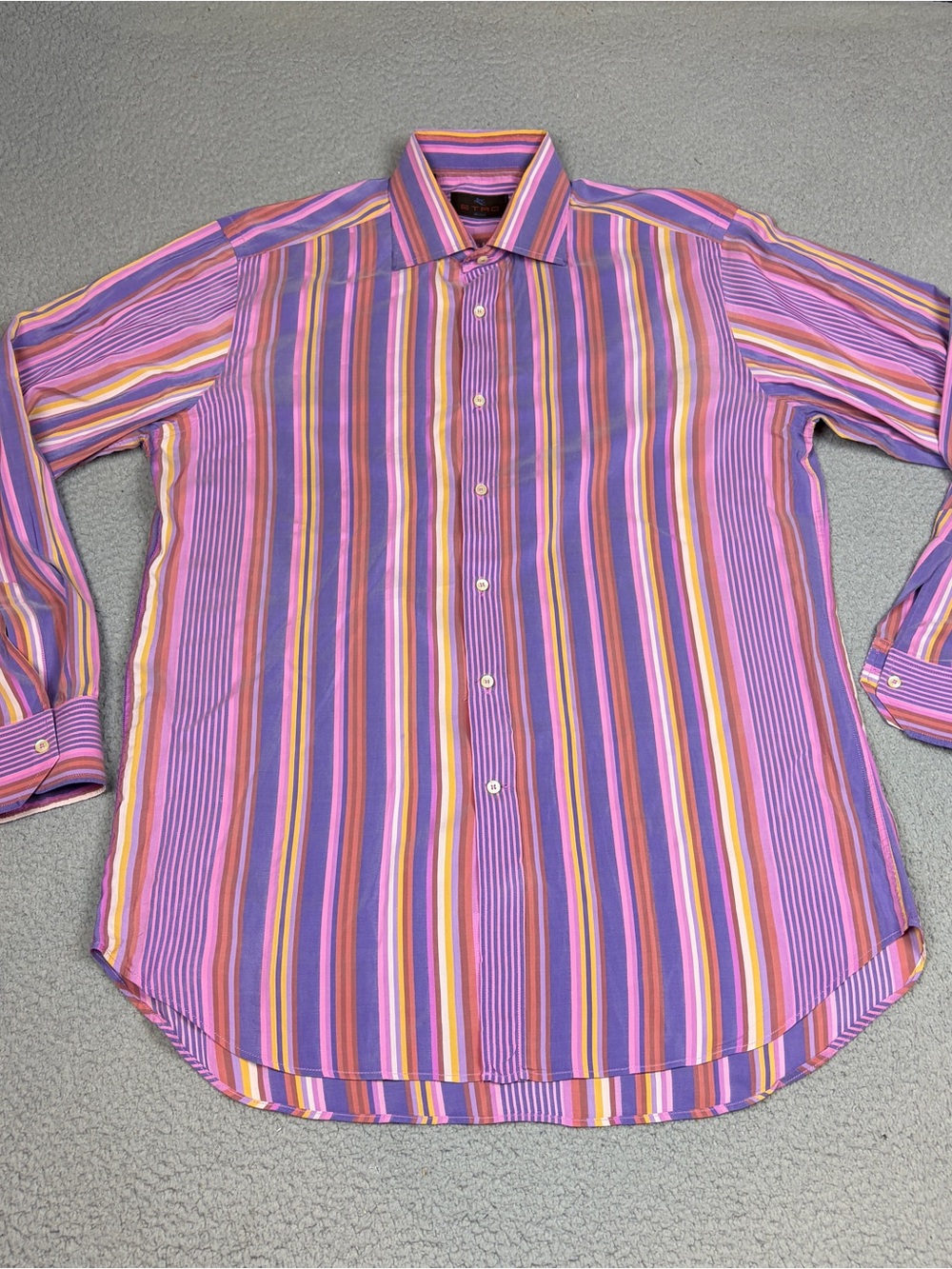 Etro Milano Shirt Men’s 42 (16.5) Multicolor Vertical Stripe Button Made Italy